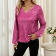 thumbnail image 1 of T Shirts for Women Womens Sequin Top Red Long Sleeve Sparkly Outfits for Women Shiny Tops Evening Tops Sparkly Holiday Tops for Women, 1 of 4