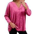 thumbnail image 1 of T Shirts for Women Womens Sequin Top Red Long Sleeve Sparkly Shirt Shiny Tops Elegant Tops Holiday Womens Tops, 1 of 5
