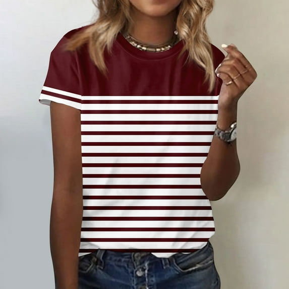 T Shirts for Women, Womens Short Sleeve Tops Dressy Summer O Neck Casual Trendy Blouses Tunic Tops