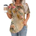 thumbnail image 1 of T-Shirts for Womens Summer New Fashion Floral Prints Top Loose Round Neck Chest Pleated Shirts Womens Casual Short Sleeve Blouses Pullover Tops, 1 of 6