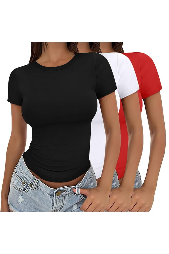 T Shirts for women Round Neck Thin Short Sleeve Crop Pullover Tops Summer Tops