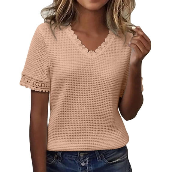 T Shirts for women V Neck Print Thin Short Sleeve Base Tops Summer Tops