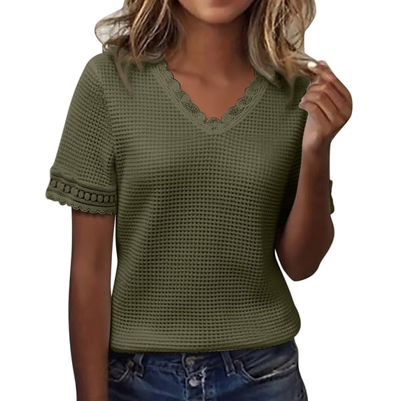 T Shirts for women V Neck Print Thin Short Sleeve Base Tops Summer Tops