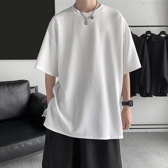 T Shirts For Man Lightweight Crew Neck T Shirt Loose Stretch Basic T Shirt Top Streetwear Spring Summer Fall Basic Blouses Vacation Clothes White XL