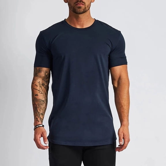 T Shirts For Man Lightweight Loose Crew Neck Top Soft Casual Classic Solid Color Spring Summer Fall Basic Blouses Vacation Clothes Navy XXL