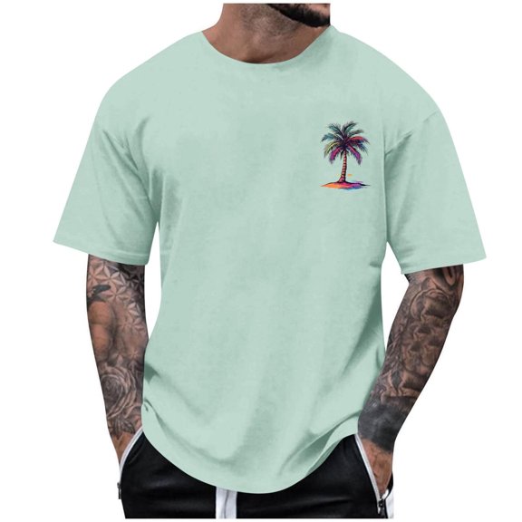 T Shirts For Man Pattern Print Crew Neck Short Sleeve Fashion T Shirt Loose Lightweight 2026 Spring Summer Fall Work Tee Pullover Outfits Light Green XL