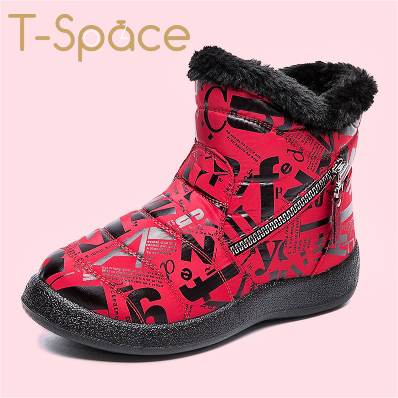 TSpace Women Winter Snow Boots Printing Keep Warm Ankle Booties Plus
