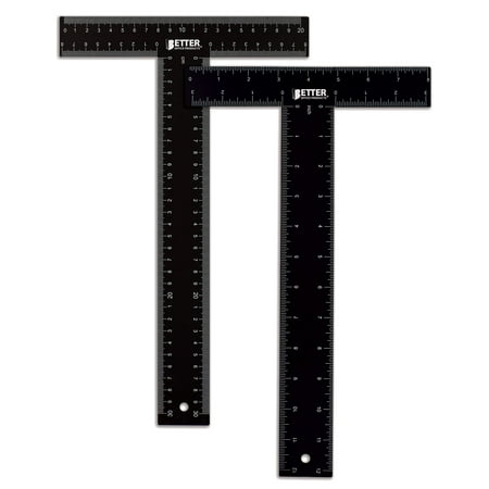 T Square (2 Pack) T Ruler, 12 inch Metal Carbon Steel Ruler, Double Sided Standard & Metric Laser Printed, Better Office Products, Drafting Ruler, Architect Ruler, Set Square Companion Ruler, Black
