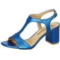thumbnail image 1 of T-Strap Block Low Heel Sandal Vegan Leather Women's Heels Blue, 1 of 4