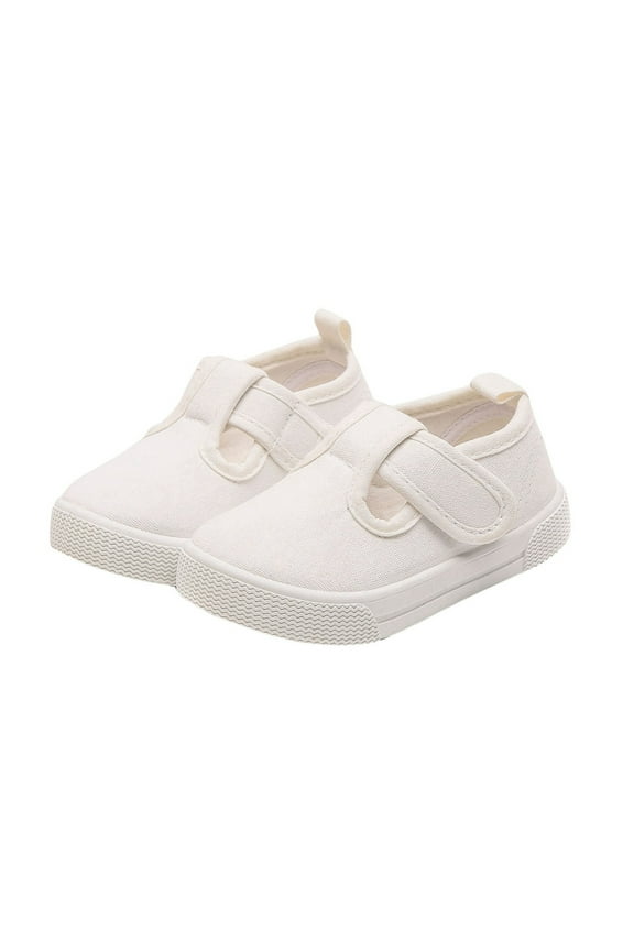 T-Strap Canvas Sneakers for Toddler Classical Comfortable Mary Jane Canvas Flats, Non- Casual Canvas Sneaker for Girls and Boys(Color:Beige,Size:27)