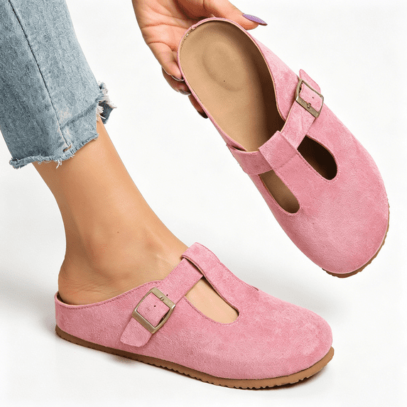 T-Strap Mule Clogs, Slip On Closed Toe Shoes, Casual Comfort Footwear (Women's)