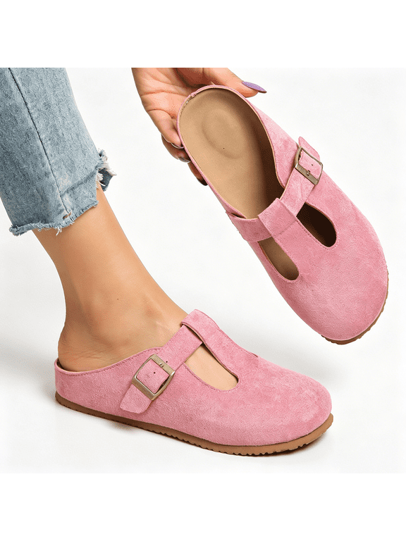 T-Strap Mule Clogs, Slip On Closed Toe Shoes, Casual Comfort Footwear (Women's)