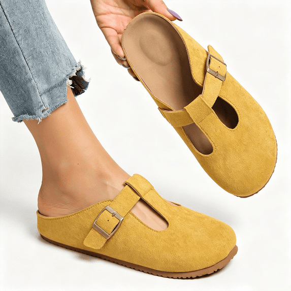 T-Strap Mule Clogs, Slip On Closed Toe Shoes, Casual Comfort Footwear (Women's)
