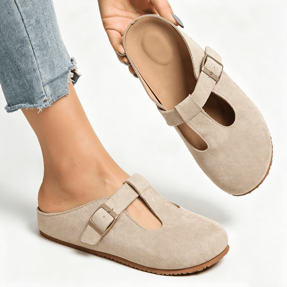 T-Strap Mule Clogs, Slip On Closed Toe Shoes, Casual Comfort Footwear (Women's)