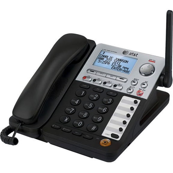 AT T SynJ SB67148 DECT 6.0 Cordless Phone - Black, Silver - 4 x Phone Line - Speakerphone - Answering Machine - Hearing Aid Compatible - Backlight | Bundle of 2 Each