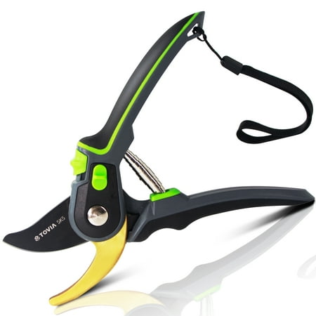 T TOVIA 8 Inch Professional Pruning Shears, Garden Pruners Two Gears Adjustable Scissors with Security Lock, Titanium Coated & Stainless SK5 Blade Tree Trimmers Flower Shears Home Hand Tool