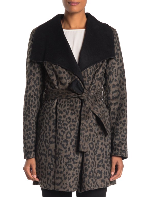 Ella Leopard Double Faced Wool Wrap Belted Coat (XS)