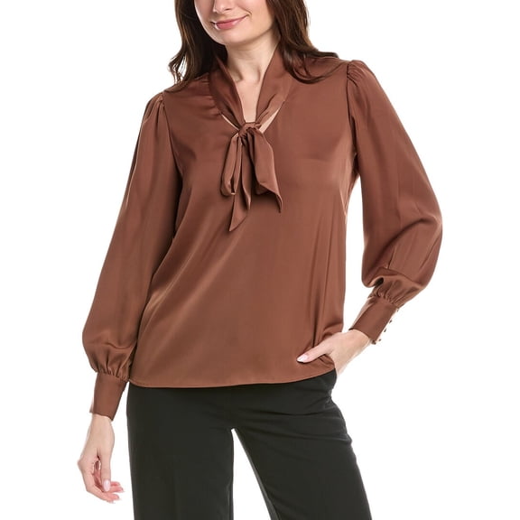 T Tahari womens  Bow Neck Tie Blouse, l