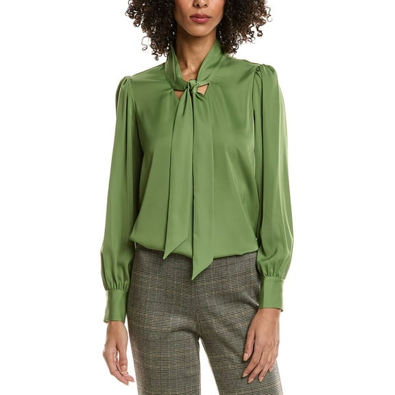 T Tahari womens  Bow Neck Tie Blouse, xs, Green