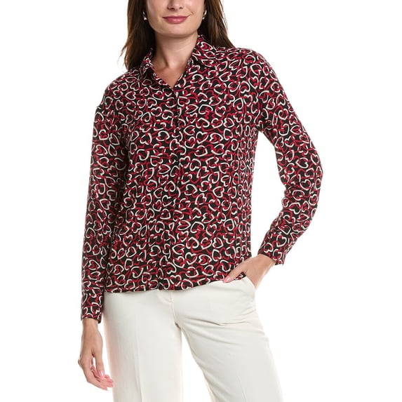 T Tahari womens Button-Down Blouse, XL, Red