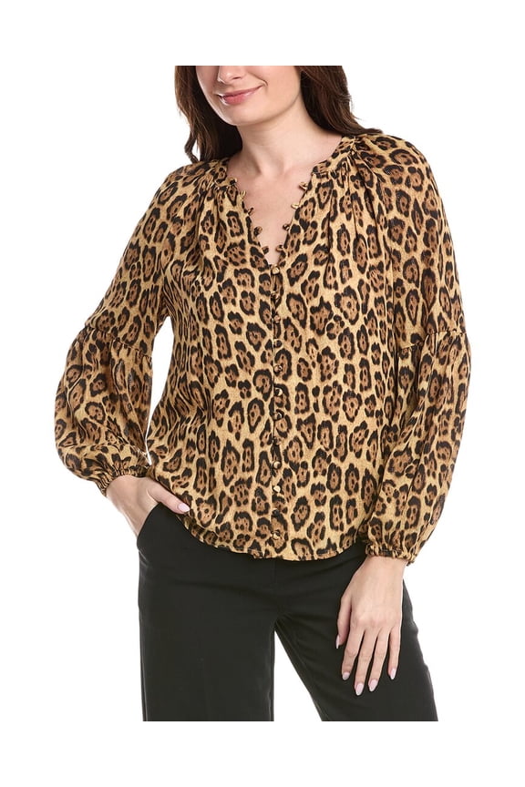 womens Button Down Blouse, m, Brown