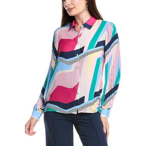 T Tahari womens Button-Down Blouse, xs, Blue