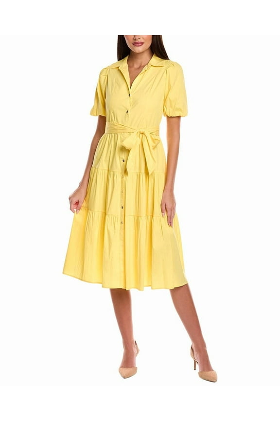 womens Button Midi Dress, 2, Yellow