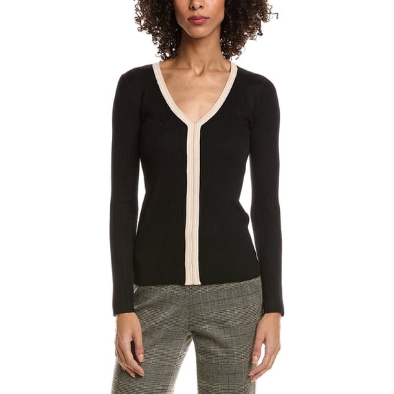 T Tahari womens Contrast Stripe Rib Sweater, xs
