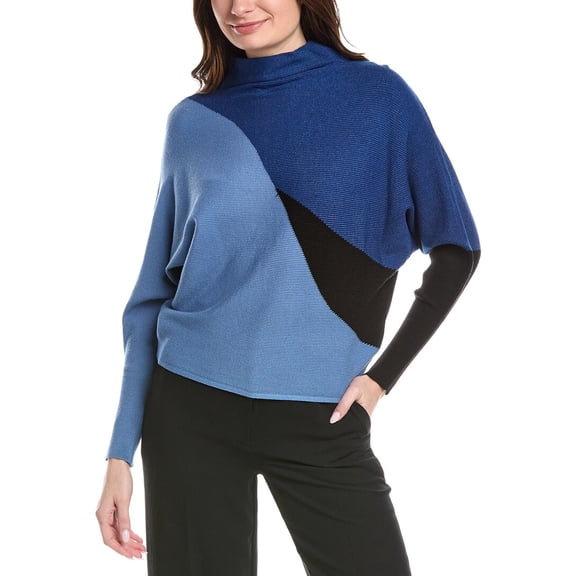 T Tahari womens  Dolman Sleeve Funnel Neck Sweater, XL, Blue