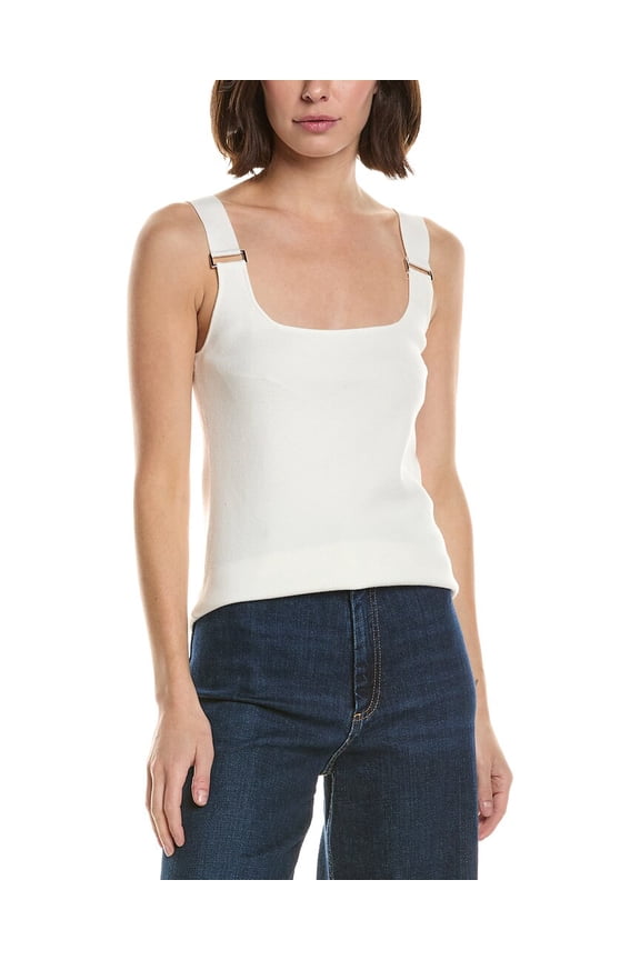 womens  Double Square Neck Rib Tank, s, White