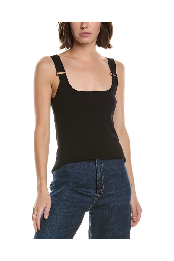 womens  Double Square Neck Rib Tank, xs, Black