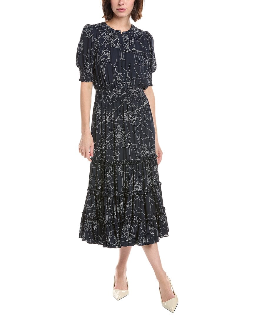 T Tahari Elbow Sleeve Split Neck Tiered Dress Women’s