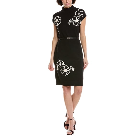 T Tahari womens Embroidery Jersey Shift Dress, xs, Black