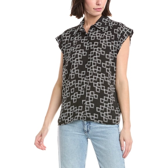 T Tahari womens Extended Shoulder Blouse, xs, Black
