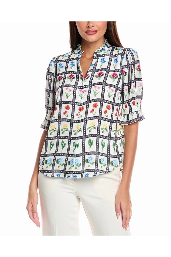 womens Floral Blouse, s, White