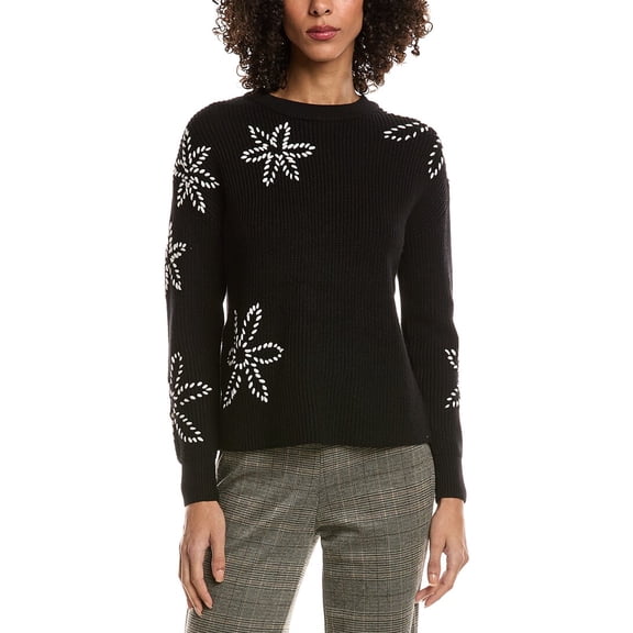 T Tahari womens  Flower Embroidery Sweater, xs, Black