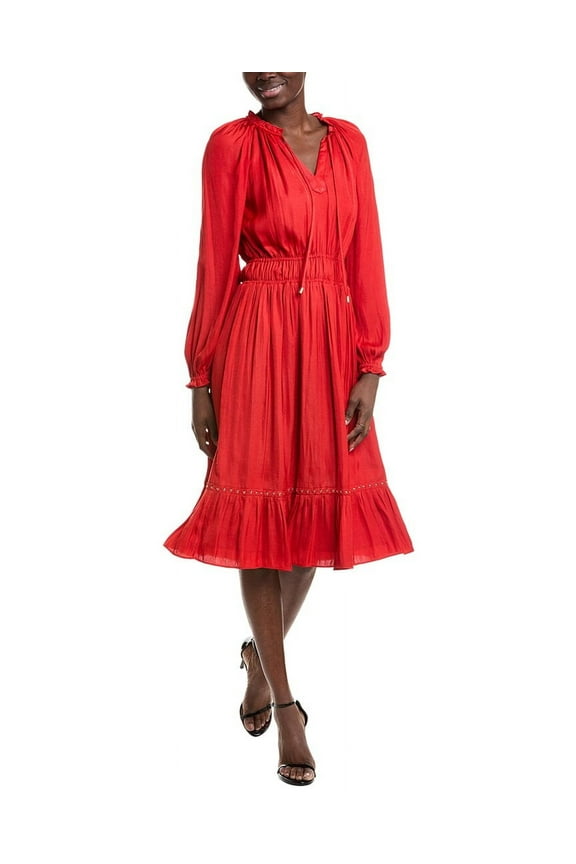 womens Gathered Midi Dress, xs, Red