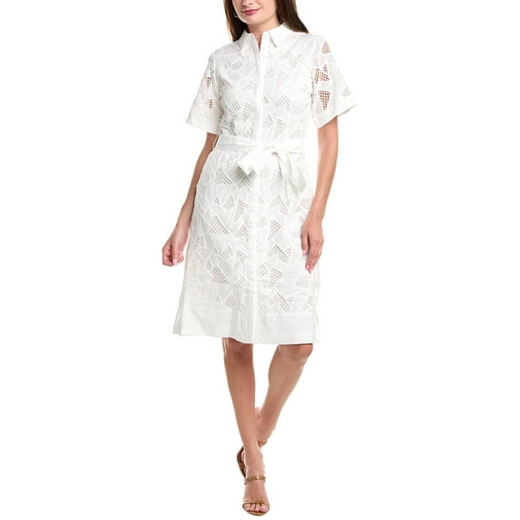 T Tahari womens Geo Eyelet Dress, xs, White