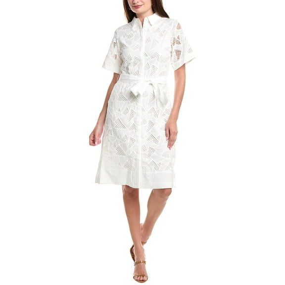 T Tahari womens  Geo Eyelet Dress, xs, White