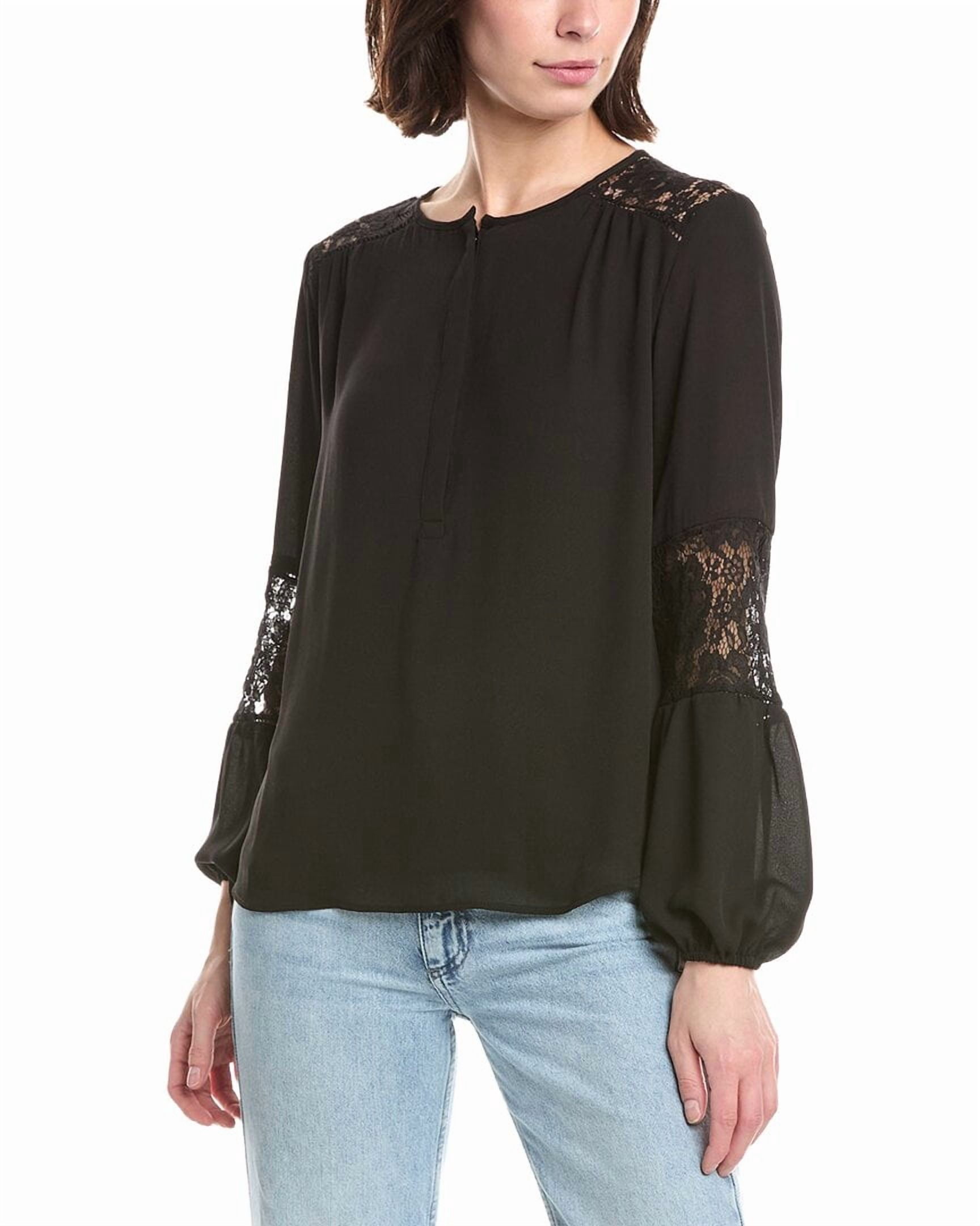 T Tahari Half Placket Lace Trim Blouse Women’s