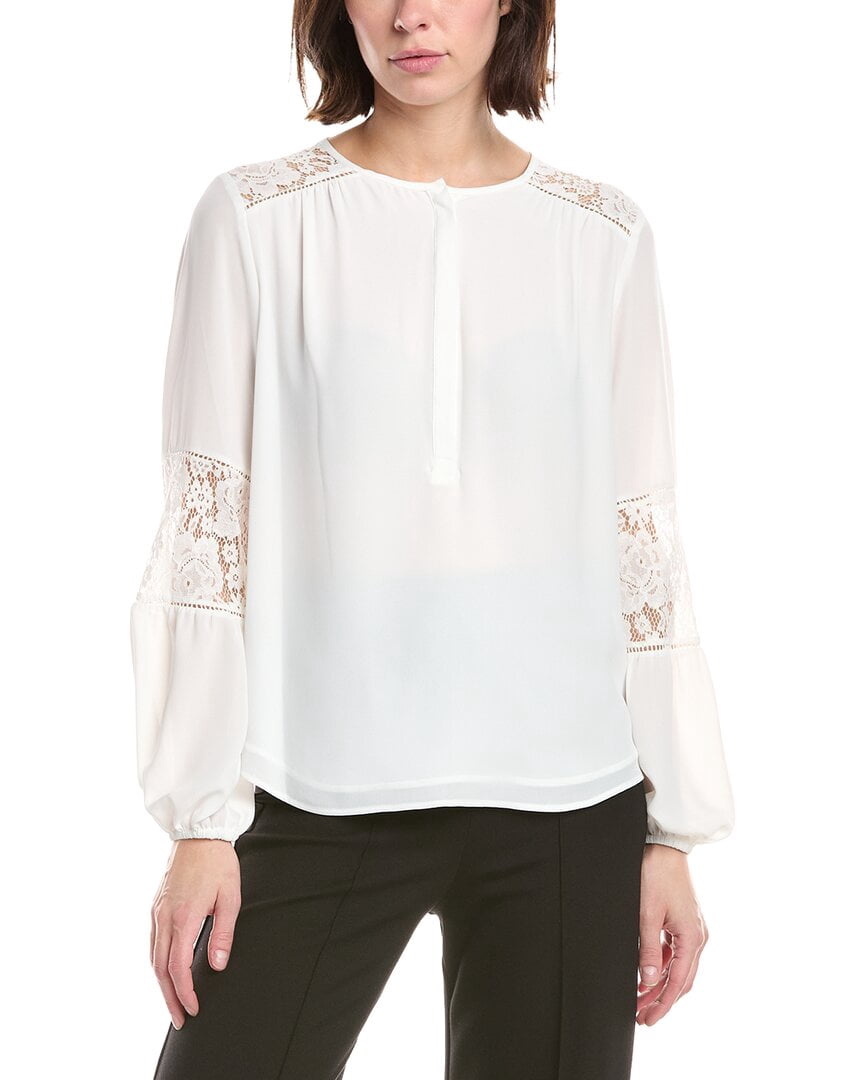 T Tahari Half Placket Lace Trim Blouse Women's
