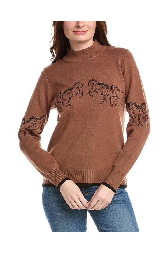womens Horse Embroidery Sweater, XL, Brown