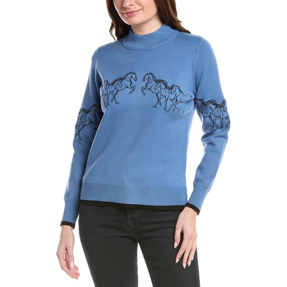 T Tahari womens Horse Embroidery Sweater, xs, Blue