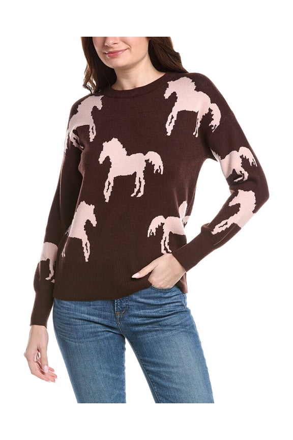 womens Horse Pattern Sweater, s, Brown