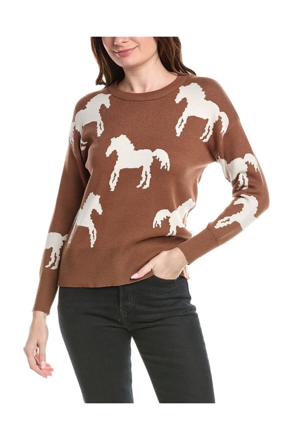 womens Horse Pattern Sweater, s, Brown