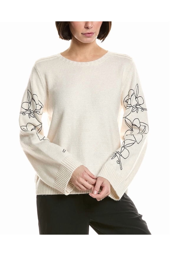 womens Jersey Floral Sweater, xs, White