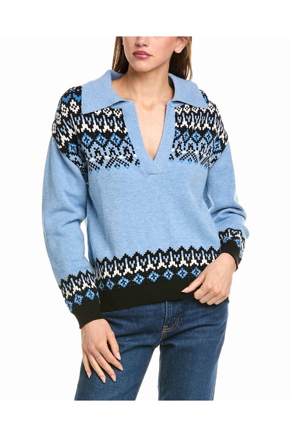 womens Johhny Collar Fairisle Pullover, xs, Blue