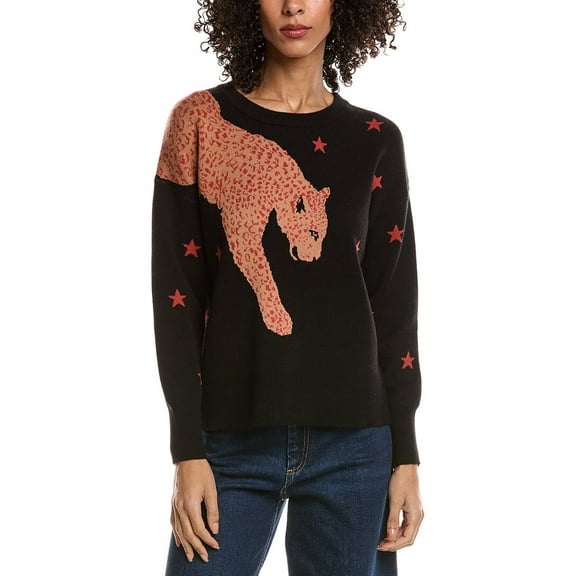T Tahari womens  Leopard Intarsia Sweater, XL, Black