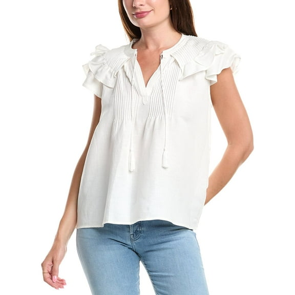 T Tahari womens  Linen-Blend Blouse, s, White