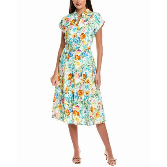 T Tahari womens  Linen-Blend Midi Dress, xs, White